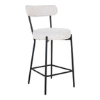 Deux tabourets de bar modernes en tissu bouclé blanc et métal noir H65 cm