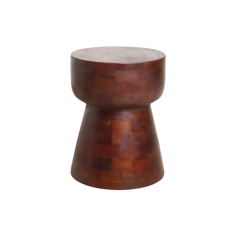 Tabouret en bois de manguier brun forme sablier sculptée – H45 cm