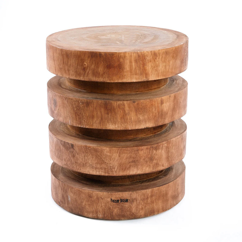 Tabouret en bois de suar naturel sculpté 45 cm