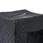 Tabouret en bois de suar noir forme U et assise tressée