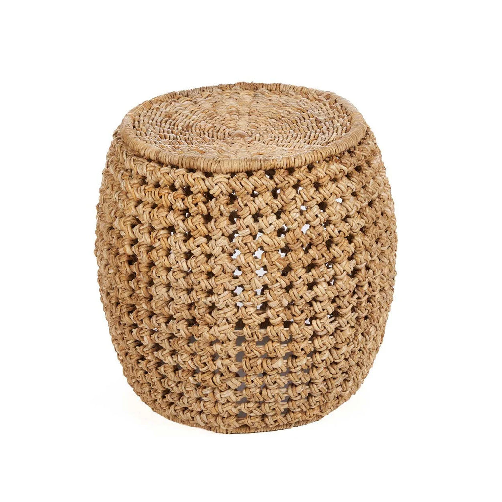 Tabouret en fibres naturelles tressées beige Ø48 cm, osier tressé ouvert, forme cylindrique évasée