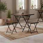 Tabouret pliant industriel en bois recyclé brun et métal noir 30x30x45 cm