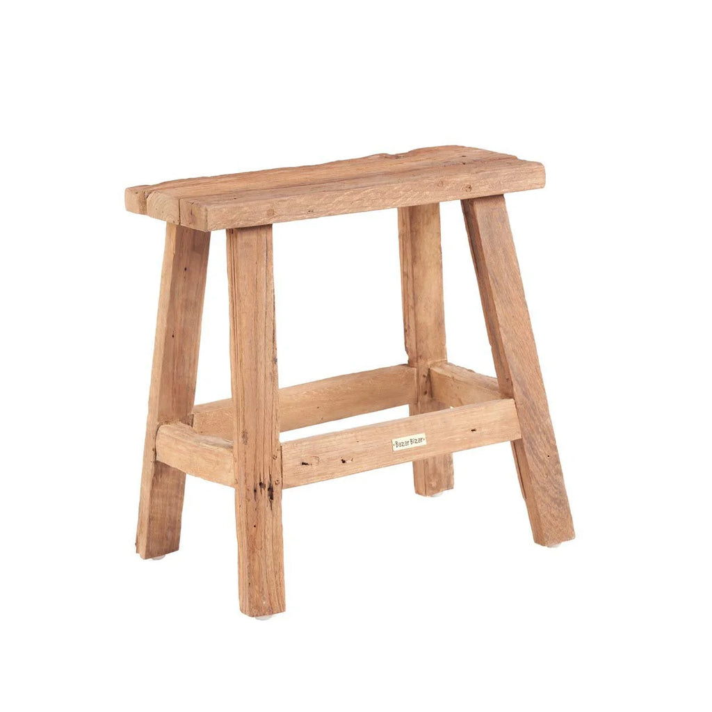 Tabouret rectangulaire en bois de teck naturel finition brute