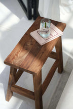 Tabouret rectangulaire en bois de teck naturel finition brute