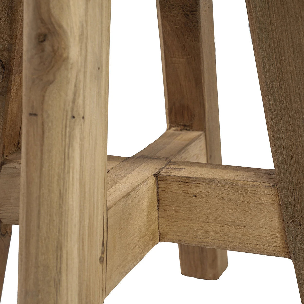 Tabouret rond en teck massif naturel, grain visible, Ø35 cm