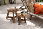Tabouret rond en teck recyclé finition naturelle – H45 cm