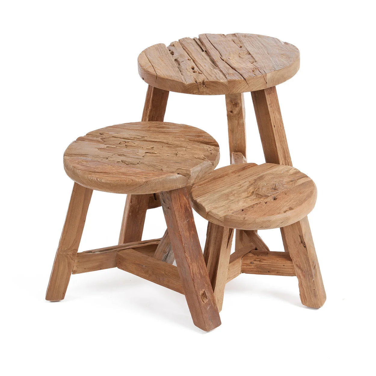 Tabouret rond en teck recyclé naturel – Ø30 cm