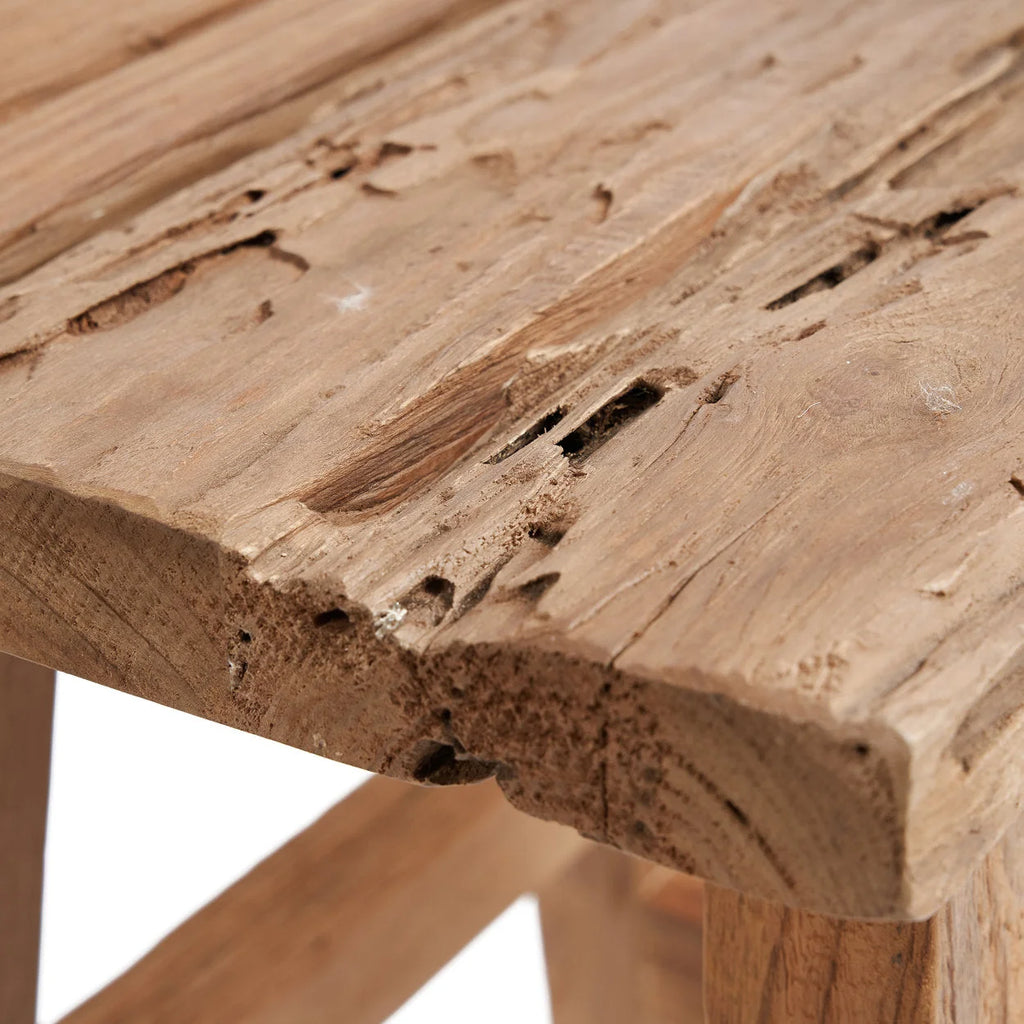 Tabouret en teck recyclé finition naturelle rustique – 40x30 cm