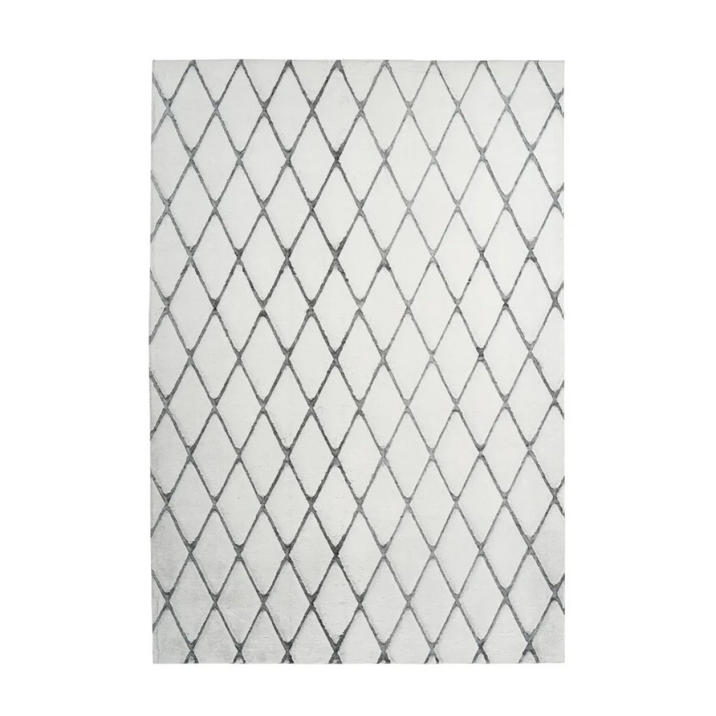Tapis à motifs losanges blanc et gris en polyester doux 160x230 cm