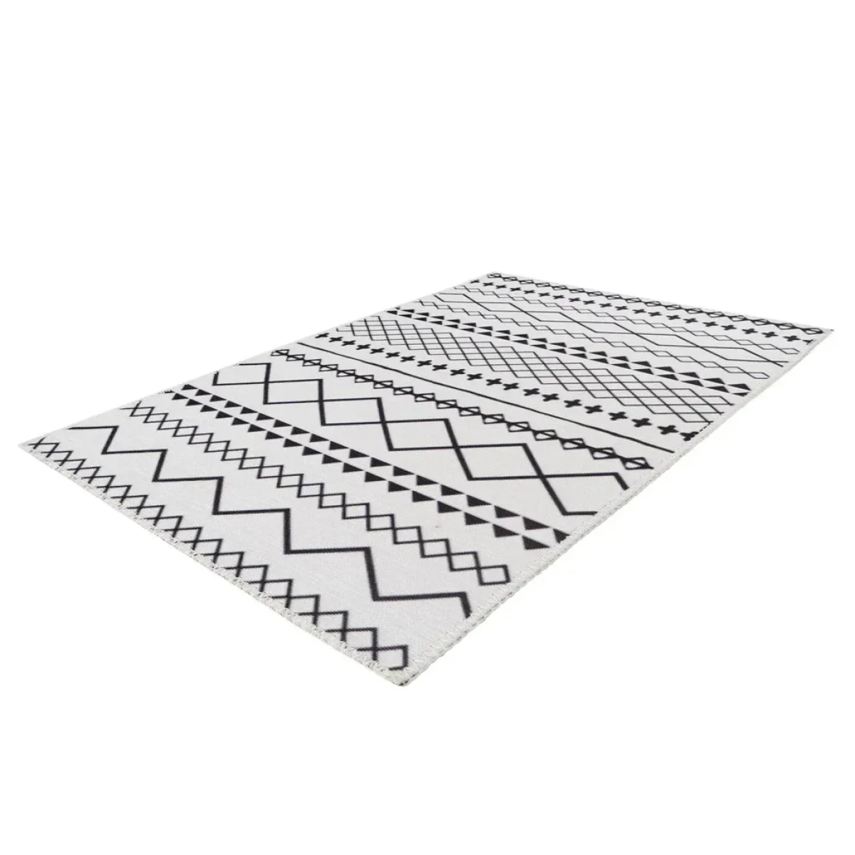 Tapis rectangulaire blanc avec motifs géométriques noirs, Maya 400 Weiß / Schwarz