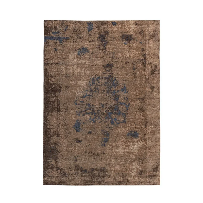 Tapis court vintage délavé marron et bleu ardoise