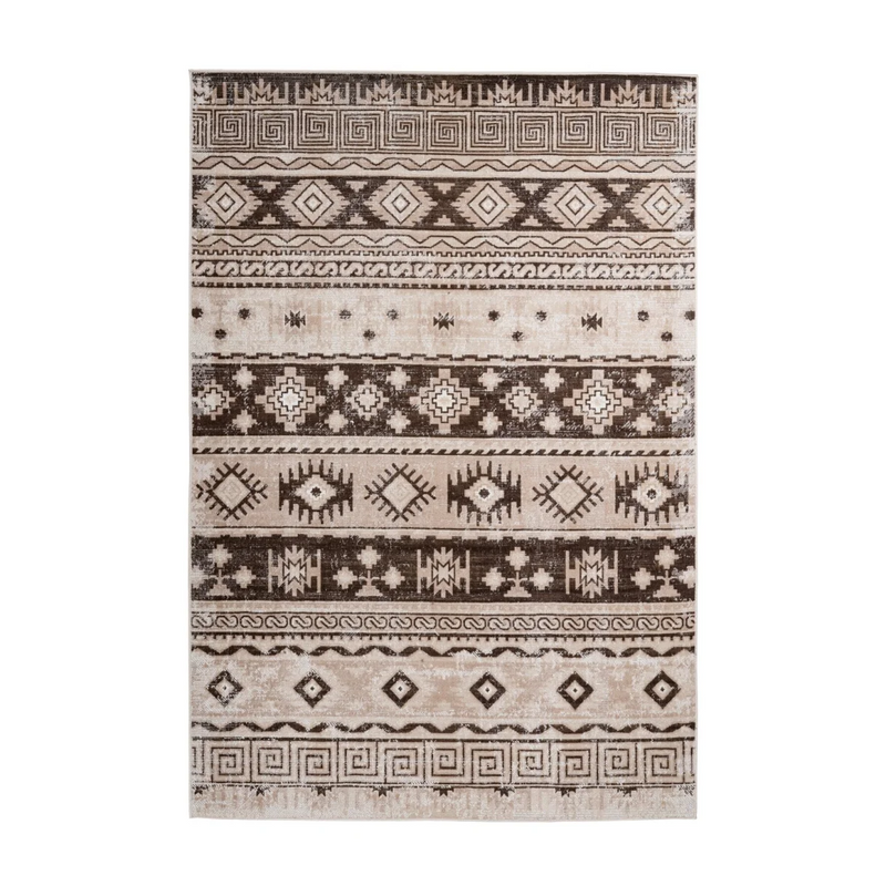Tapis ethnique motifs géométriques taupe et beige