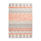 Tapis rectangulaire Ethnie 100 Grau / Apricot avec motif tribal gris, blanc et corail