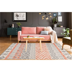 Canapé en velours rose saumon avec pieds en bois clair, Ethnie 100 Grau / Apricot