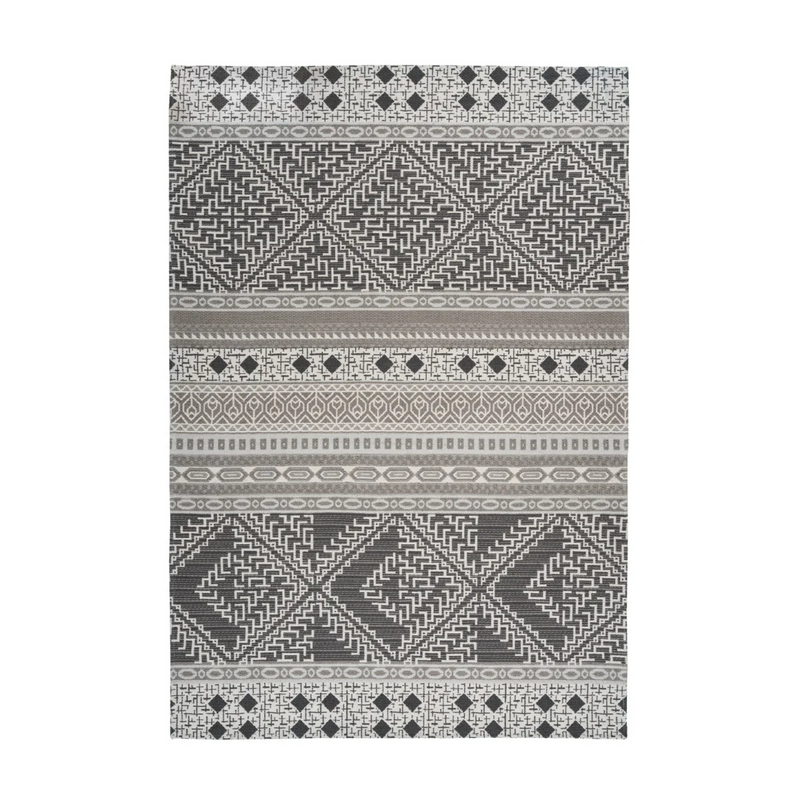 Tapis ethnique rectangulaire tissé taupe et crème