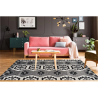 Tapis ethnique tissé motifs Aztec noir et blanc en coton 200x290 cm