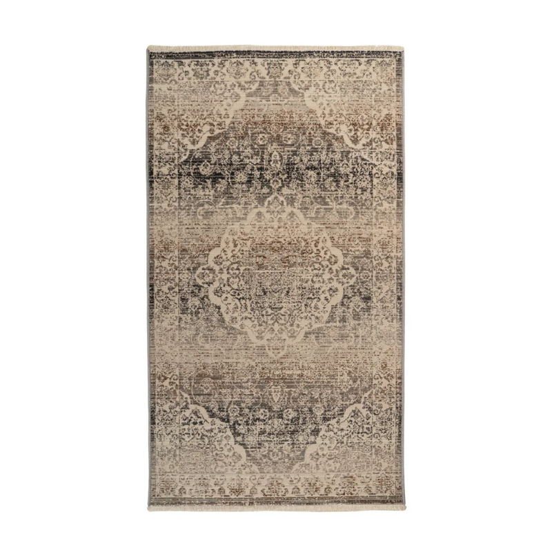 Tapis oriental beige à poils ras motif persan vieilli