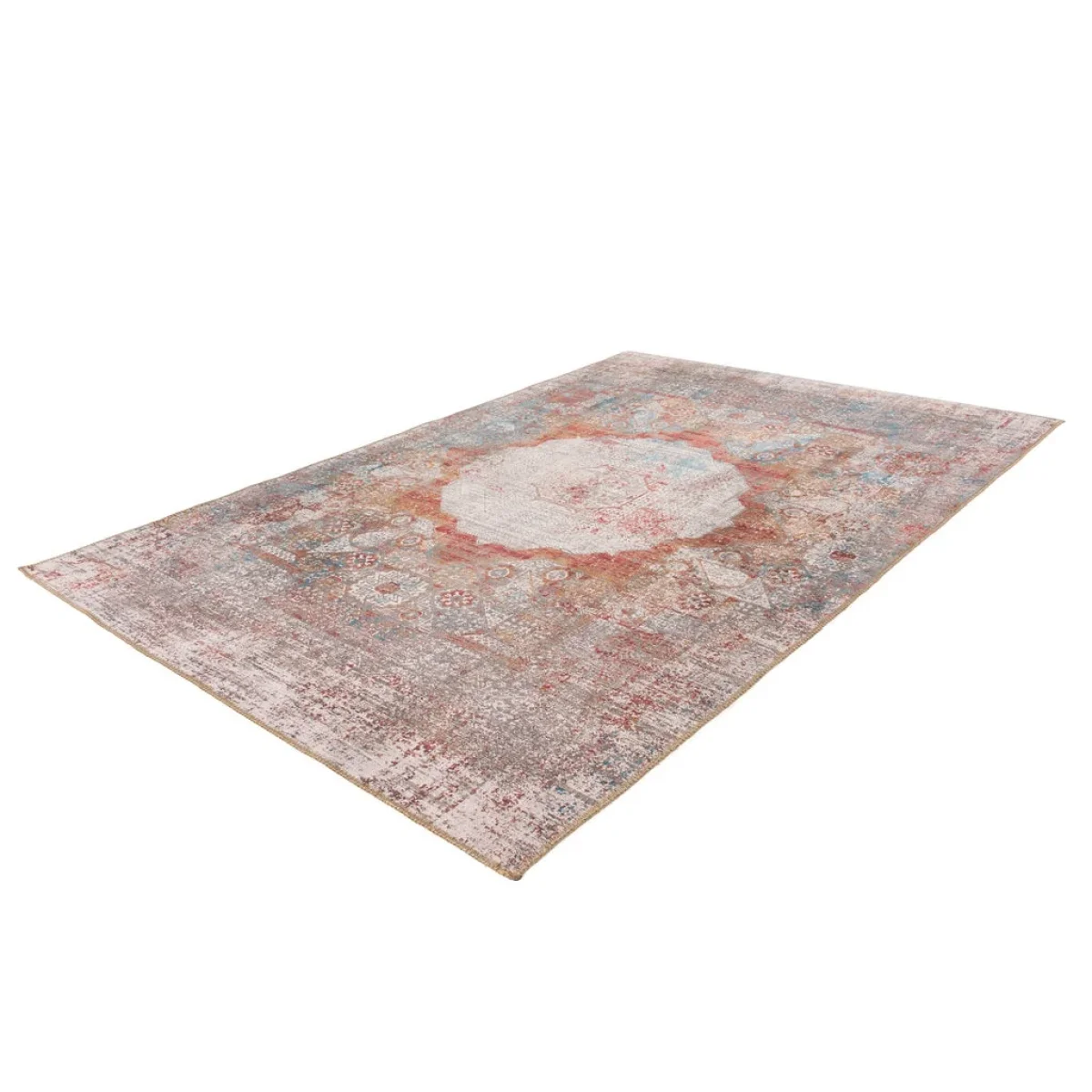 Tapis rectangulaire Faye 100 Multi 150cm x 230cm avec design médaille central délavé