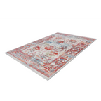 Tapis oriental rectangulaire à poils courts avec motif floral rouge, bleu et gris