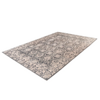 Tapis oriental rectangulaire beige motifs bleu gris velouté avec motif rectangulaire