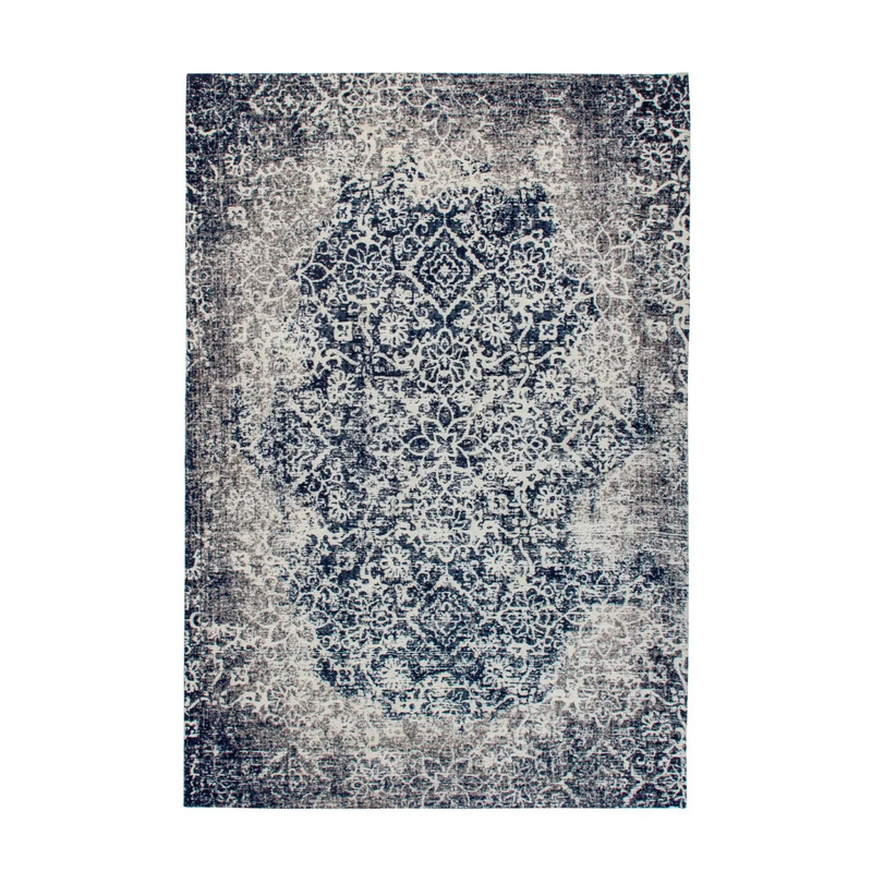 Tapis oriental rectangulaire bleu et écru effet vieilli