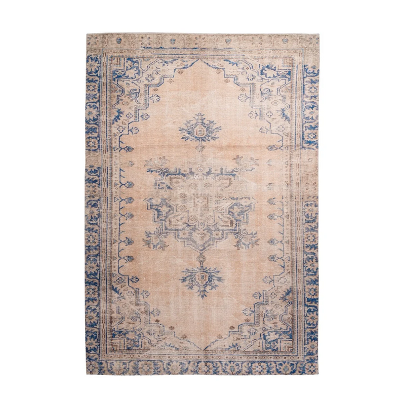 Tapis oriental rectangulaire rose poudré à motifs bleus