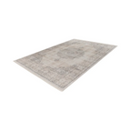 Tapis oriental rectangulaire en tissu gris avec motif central et bordures ornées