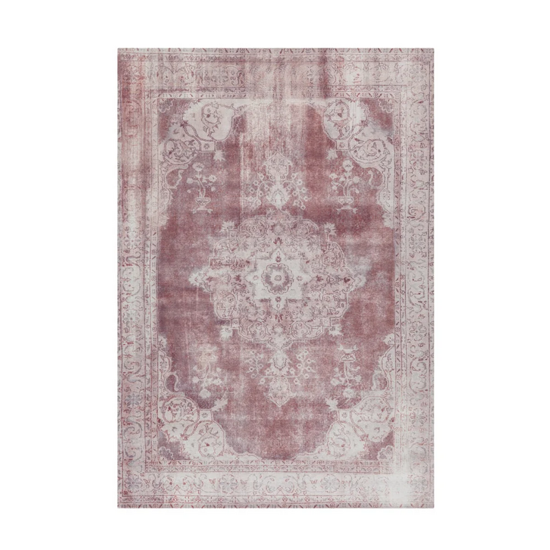 Tapis oriental rectangulaire vintage effet vieilli bordeaux et beige - 160x230 cm