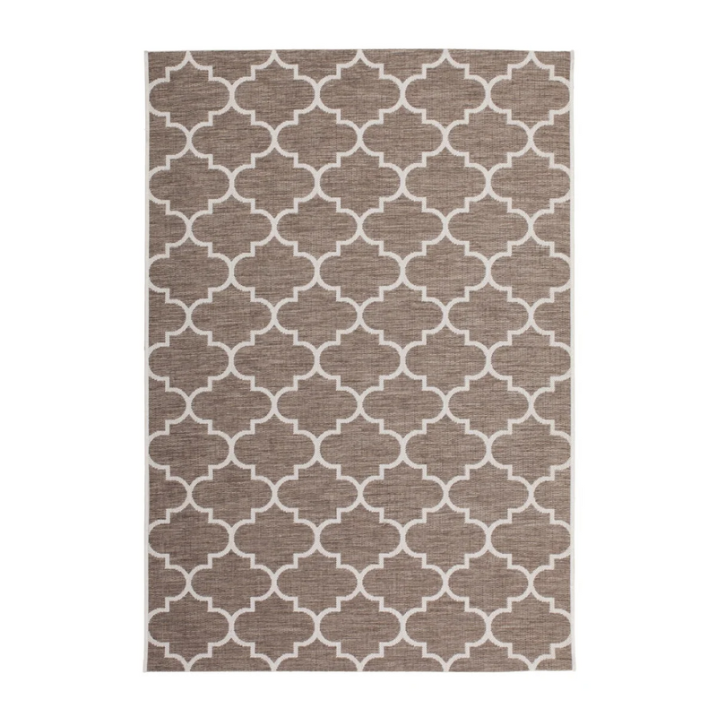 Tapis plat rectangulaire beige et taupe motif marocain – 80x230 cm