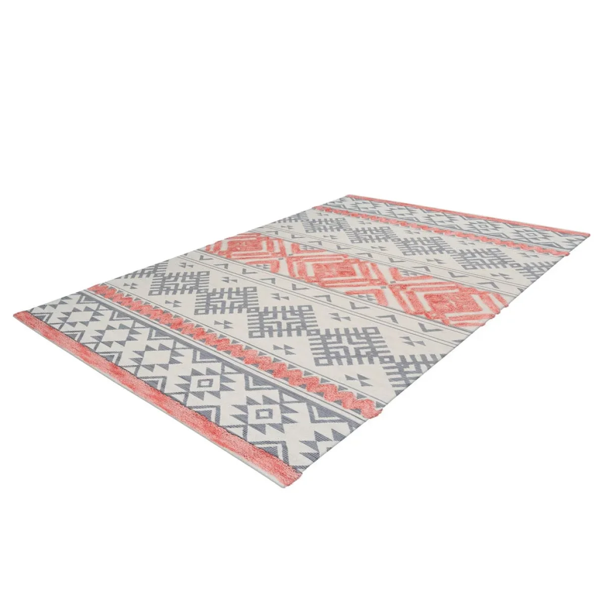 Tapis rectangulaire en coton avec motifs ethniques gris, corail, 160x230 cm