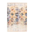 Tapis rectangulaire kilim à motifs abstraits hexagonaux orange, navy, crème 80x150 cm