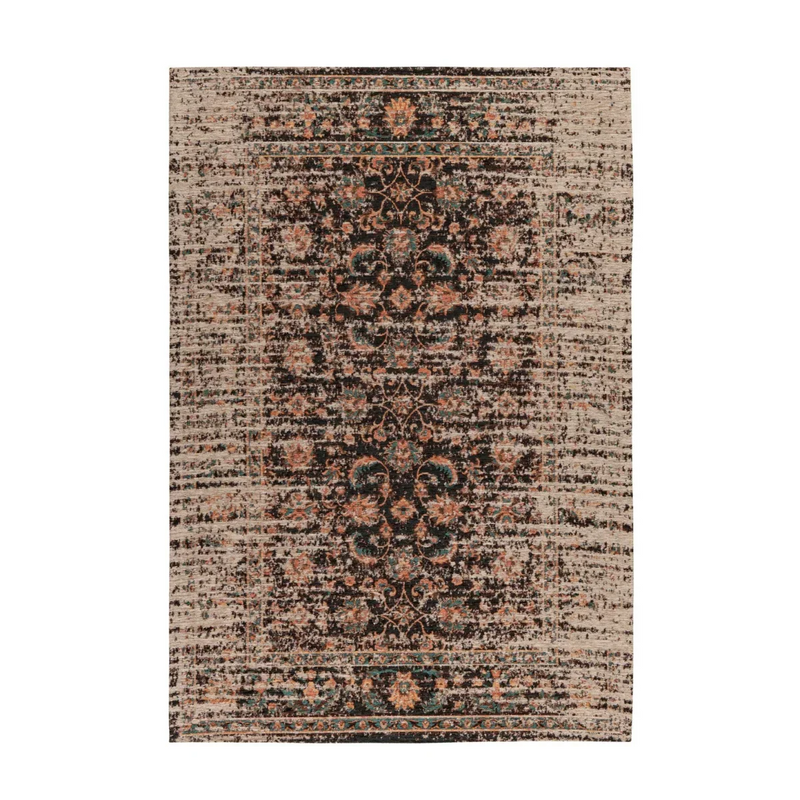 Tapis rectangulaire à motifs persans effet vieilli noir terracotta
