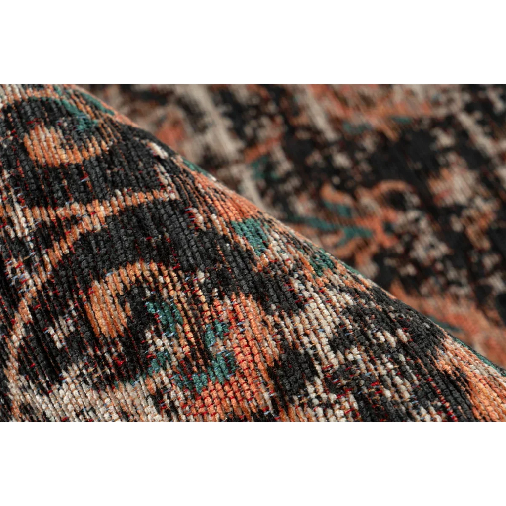 Tapis rectangulaire à motifs persans vieillis noir, terracotta, orange et teal 200x290 cm
