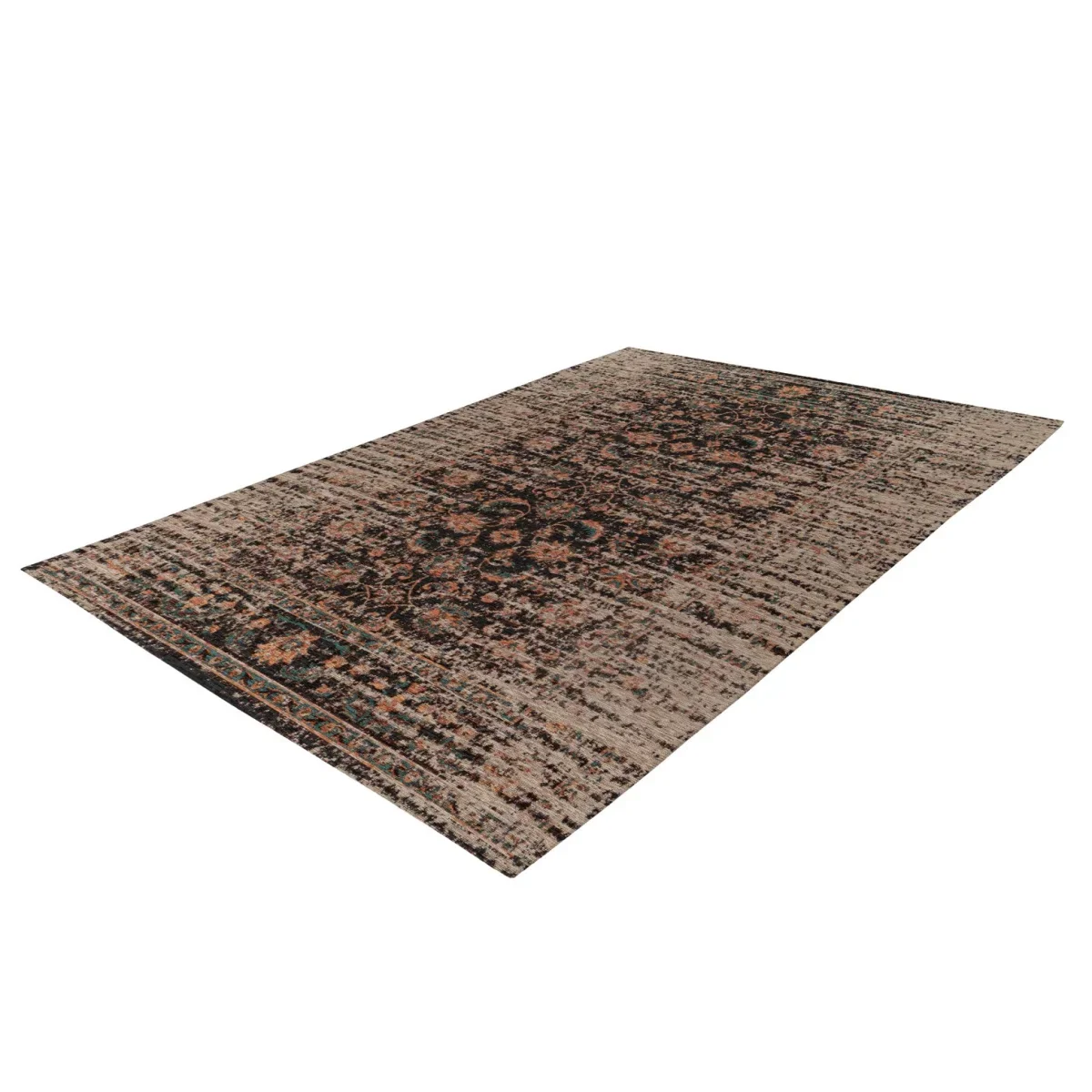Tapis rectangulaire noir et terracotta à motifs persans vieillis 200x290 cm