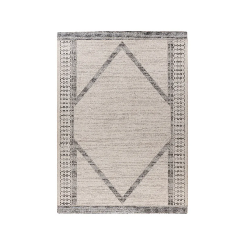 Tapis rectangulaire beige à motifs géométriques en tissage plat