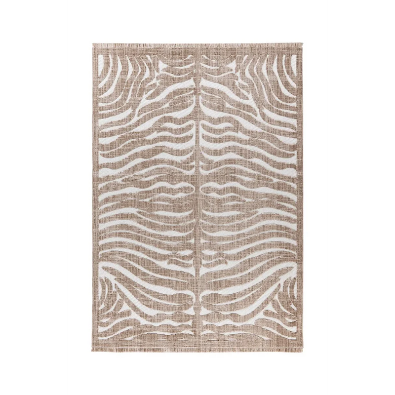 Tapis rectangulaire beige motif zèbre en relief tissé