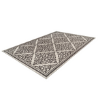 Tapis rectangulaire écru et gris avec motifs damassés et scrollworks intricats