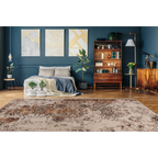 Tapis rectangulaire effet vieilli motifs orientaux en tons neutres et écru