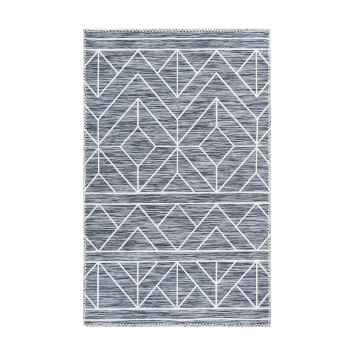 Tapis rectangulaire gris avec motif géométrique blanc et franges 120x180 cm