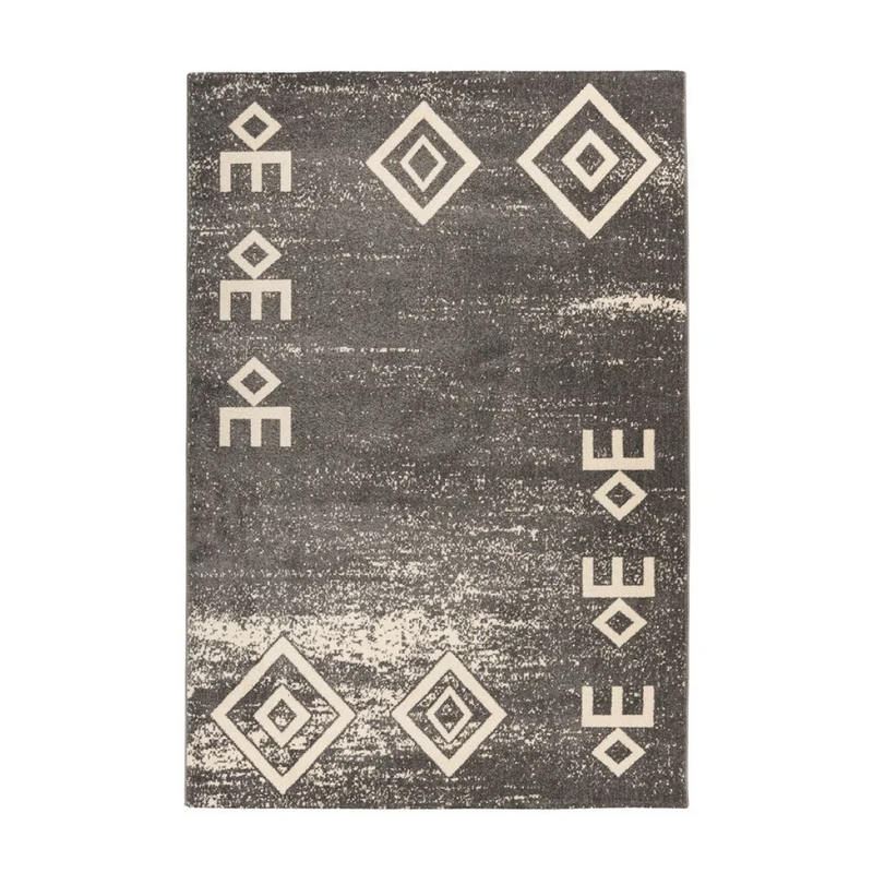 Tapis rectangulaire gris motifs ethniques