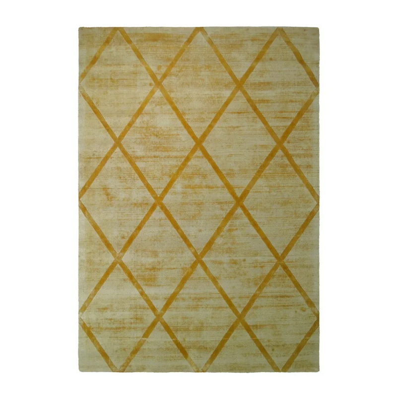 Tapis rectangulaire jaune doré à motif losanges en relief