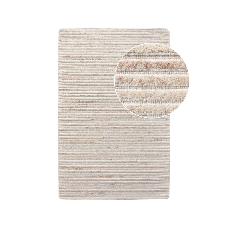 Tapis rectangulaire fait main en laine ivoire à rayures – 160x230 cm