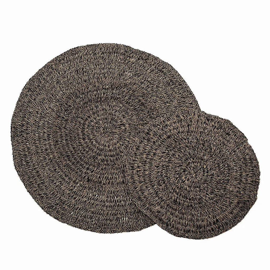 Tapis rond en herbe marine et raphia noir naturel Ø200 cm