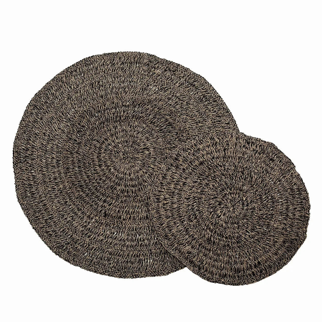 Tapis rond en herbe marine et raphia noir naturel Ø200 cm