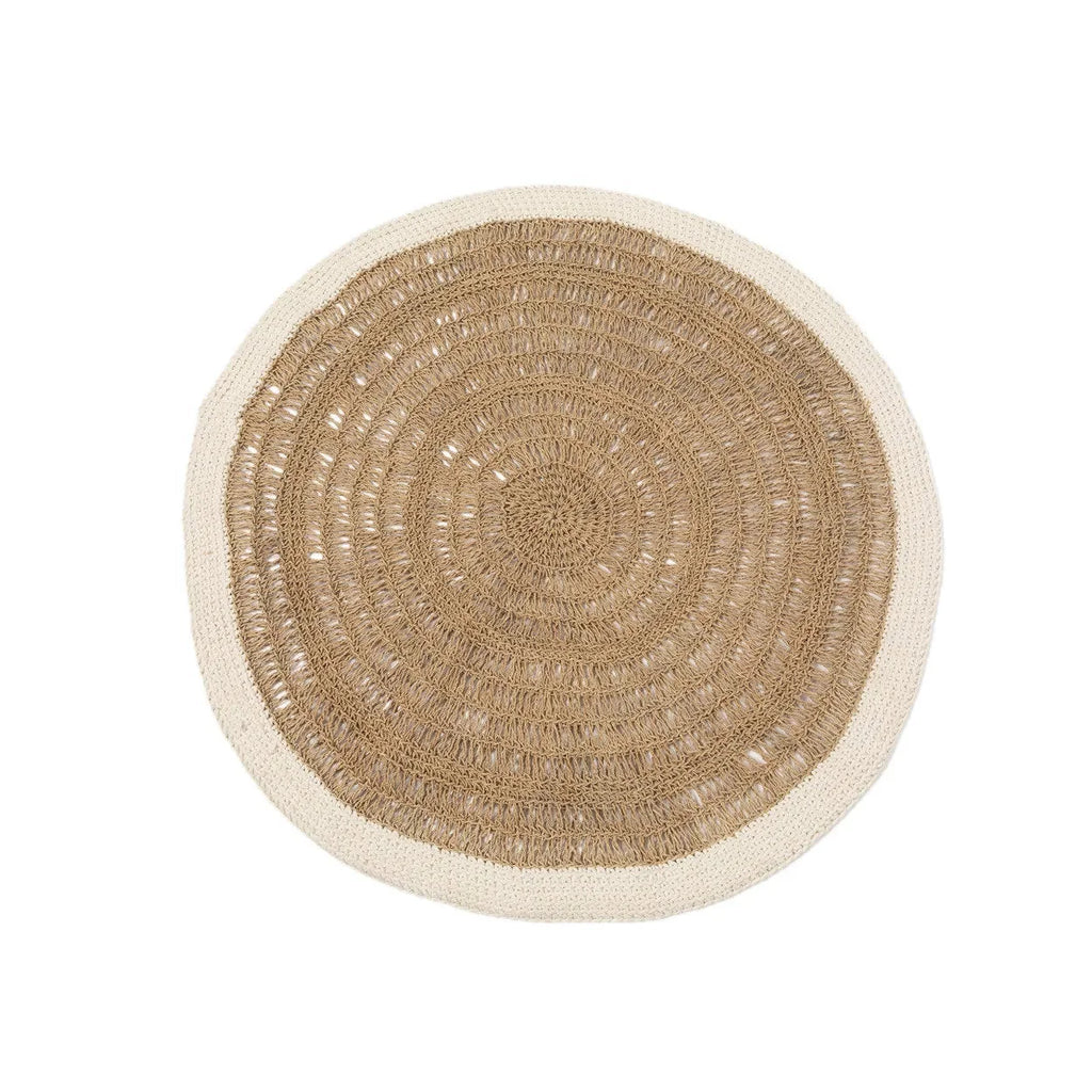 Tapis rond en jonc de mer et coton 100 cm blanc naturel