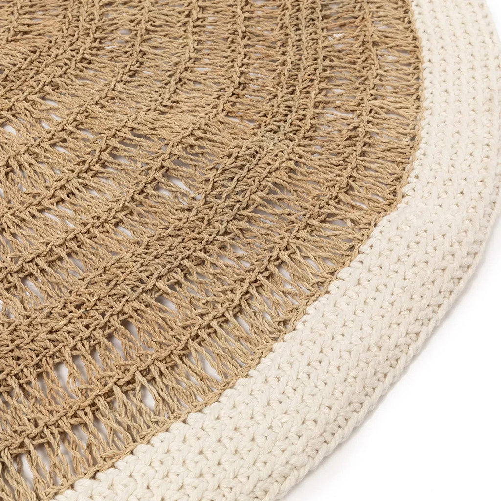 Tapis rond en jonc de mer et coton 100 cm blanc naturel