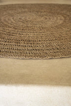 Tapis rond en jonc de mer naturel 100 cm style bohème, coussin tissé à la main