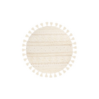 Tapis rond en laine crème avec motifs géométriques, tassels et couture décorative