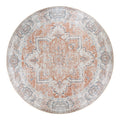 Tapis rond vintage persan orange et bleu Ø200 cm, motif corail et gris délavé