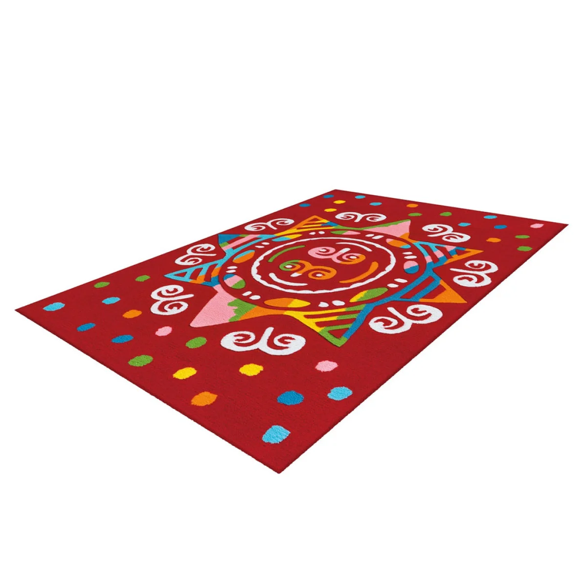 Tapis rectangulaire vibrant Spirit Glowy AE 3145 Rot Mandala avec motif étoile et cercles